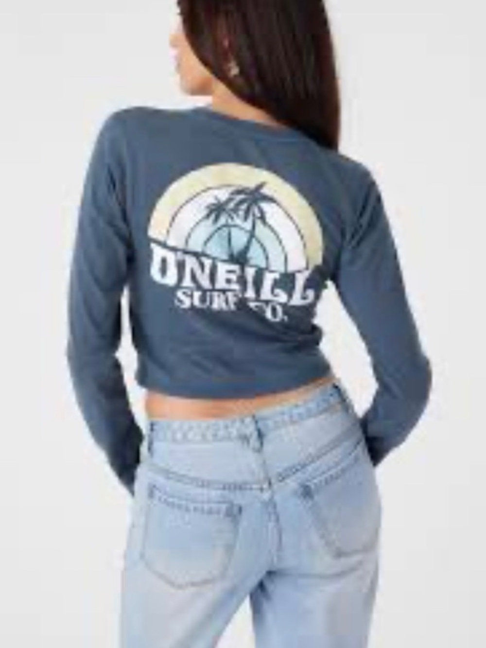 NWT OʻNeill Slate Colored Shoreliner Long Sleeve Crop Tee Large